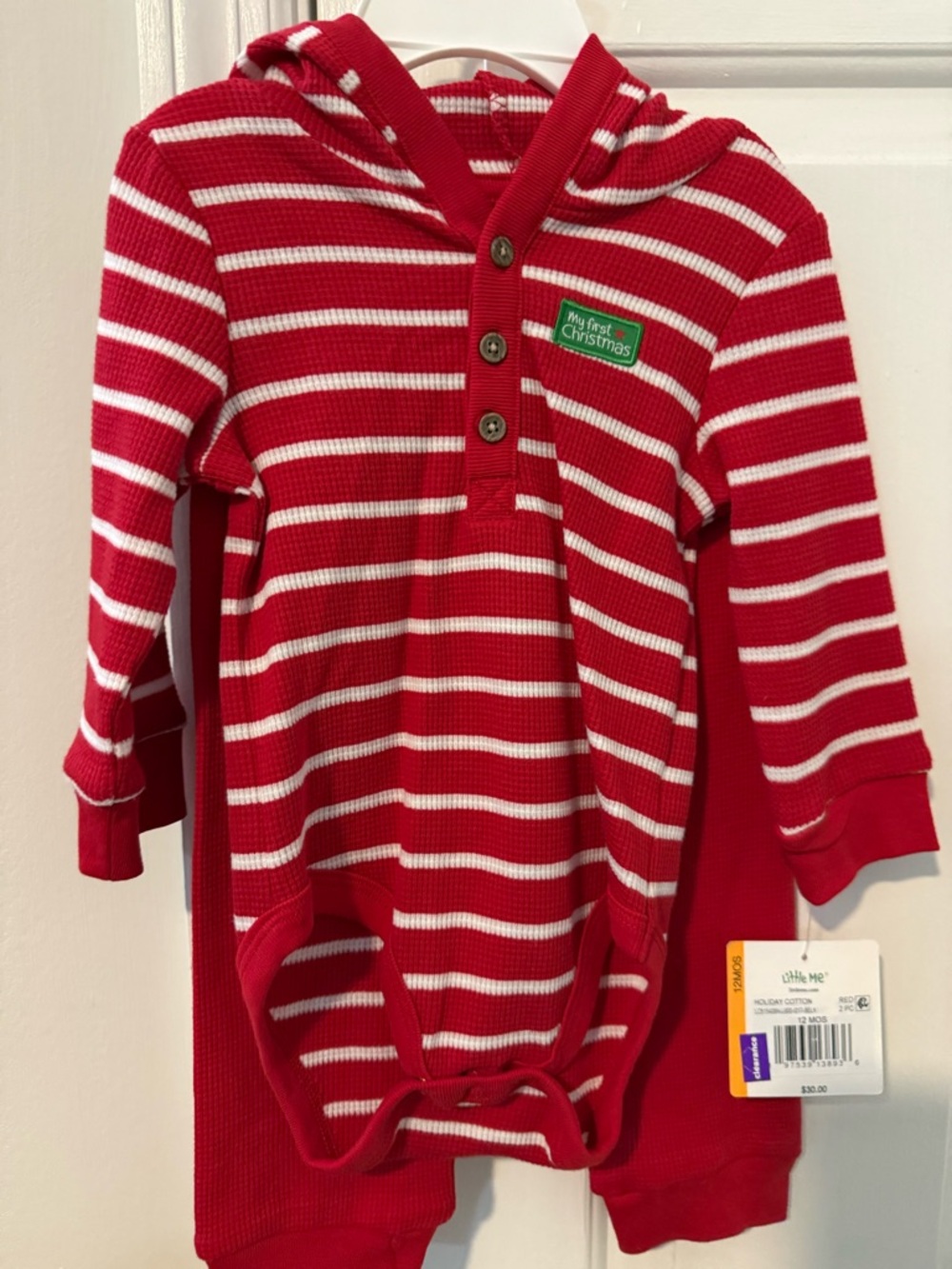 Little Me Red and White Striped Hooded Matching Set